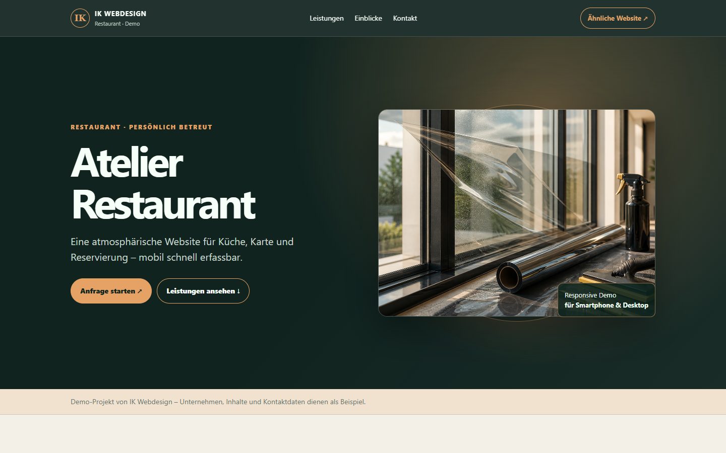 Website-Vorschau für ein Restaurant
