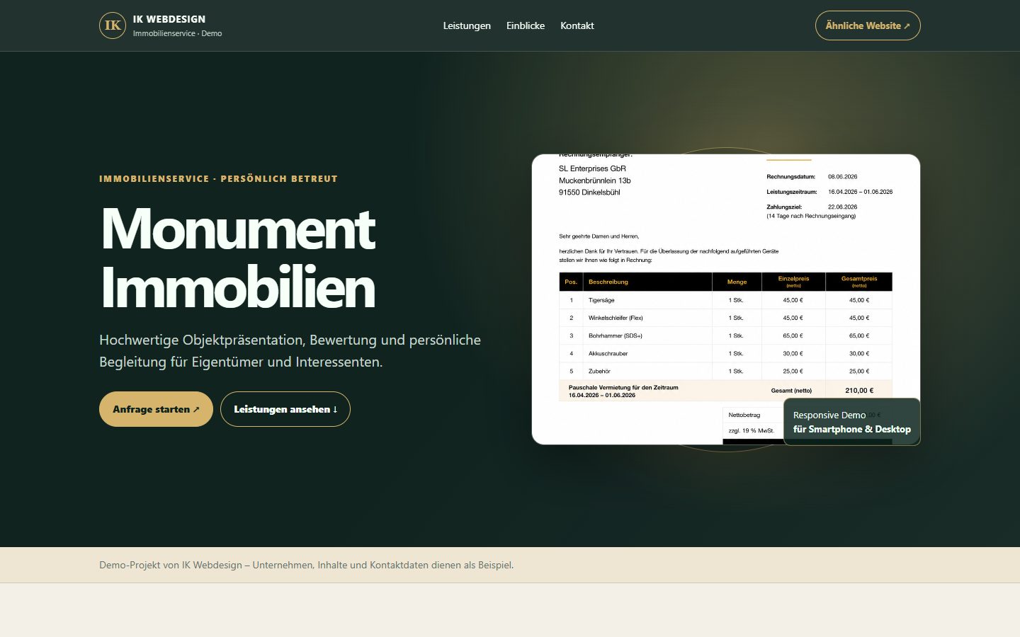 Website-Vorschau für einen Immobilienservice