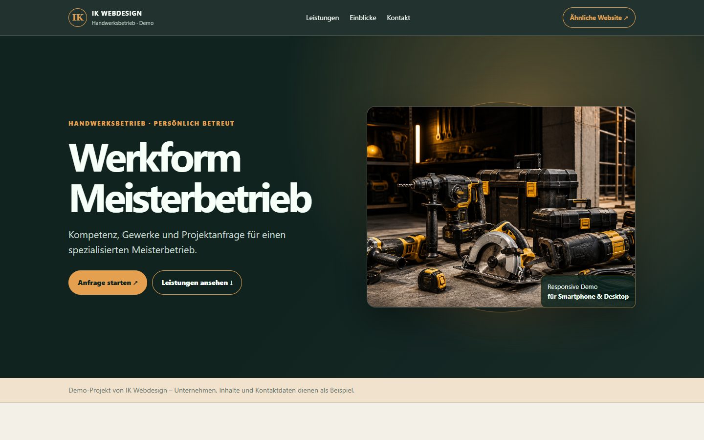 Website-Vorschau für einen Handwerksbetrieb